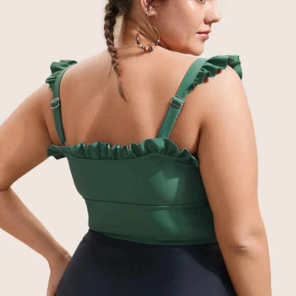 BloomChic Plus size 2XL Solid Ruffle Trim Ties Adjustable Straps Swim Top us18 - Picture 4 of 4
